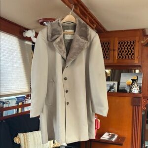 London Fog Tan Trench Coat with Faux Fur Collar